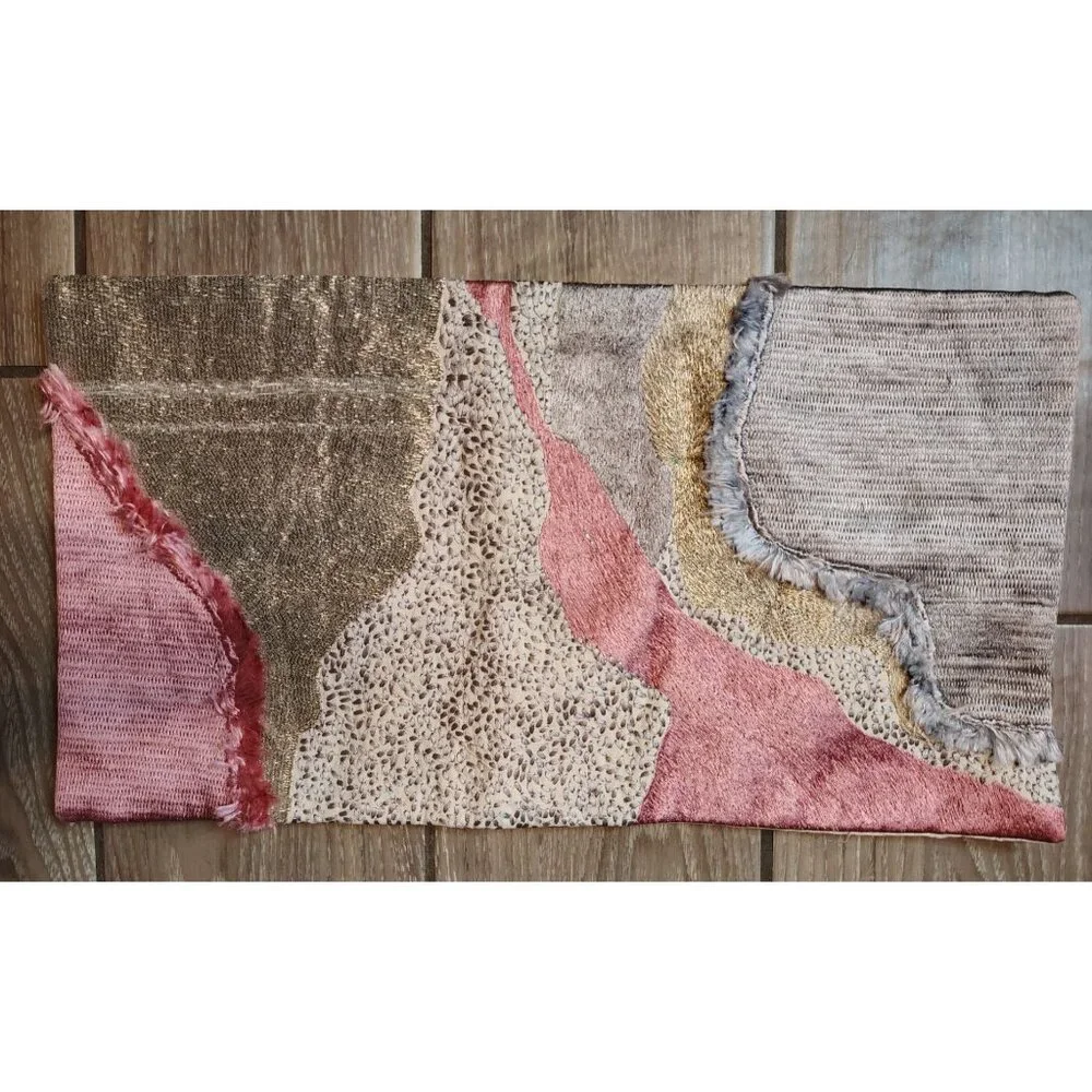 West Elm NWT Throw Pillow Cover, Mixed Media, Pink Silver Gold, Button Abstract